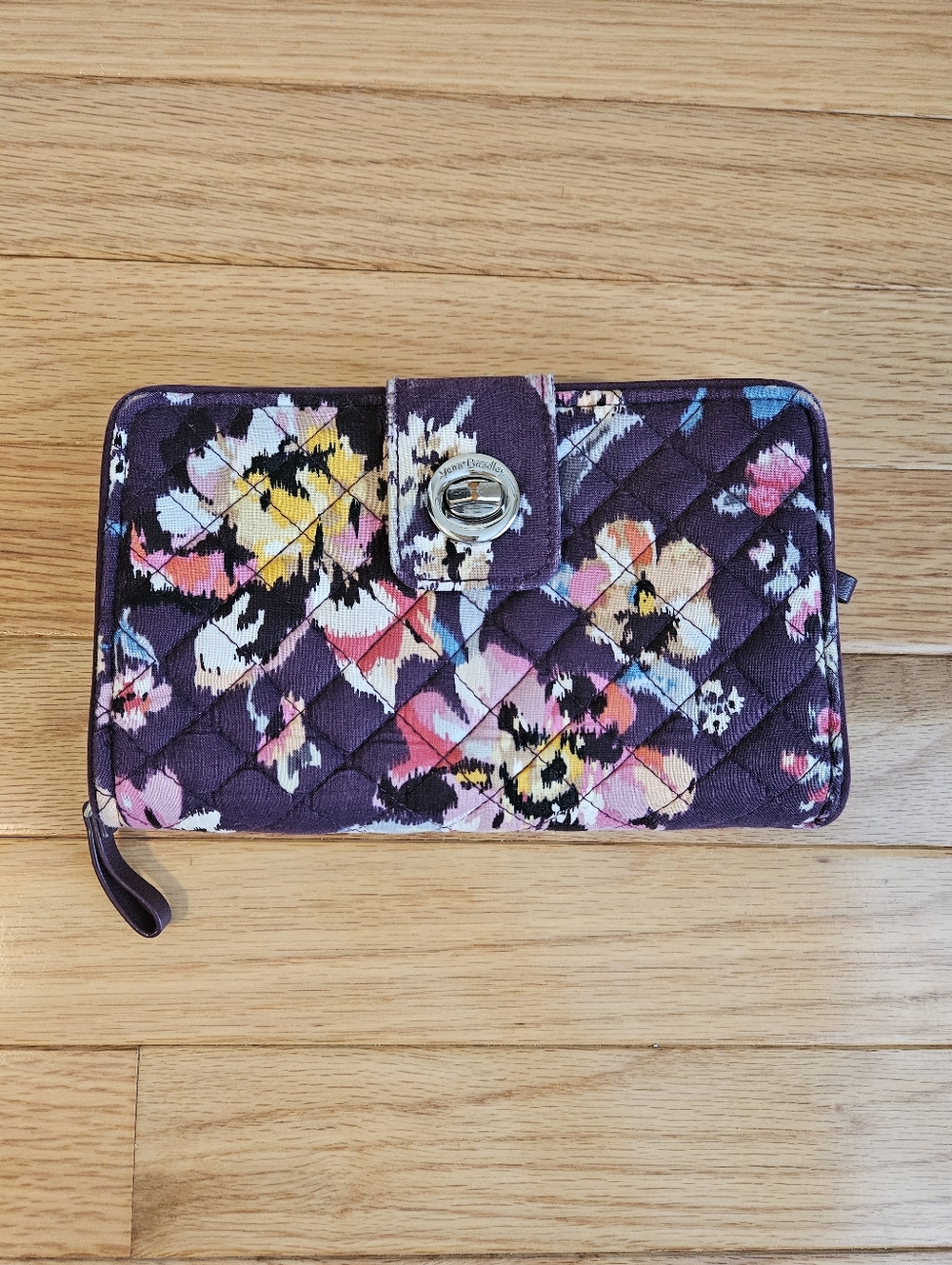 Vera Bradley Purple Floral RFID Turnlock Women's Wallet Indian Rose Pattern